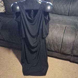 Connected Apparel Black Draped Dress